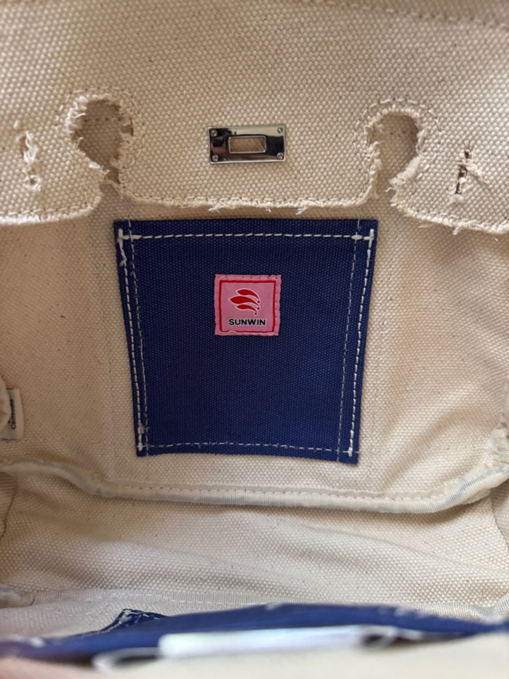 Mini Boatkin - Canvas Tote Bag with Blue Trim - Women's Handbag - Picture 9 of 10